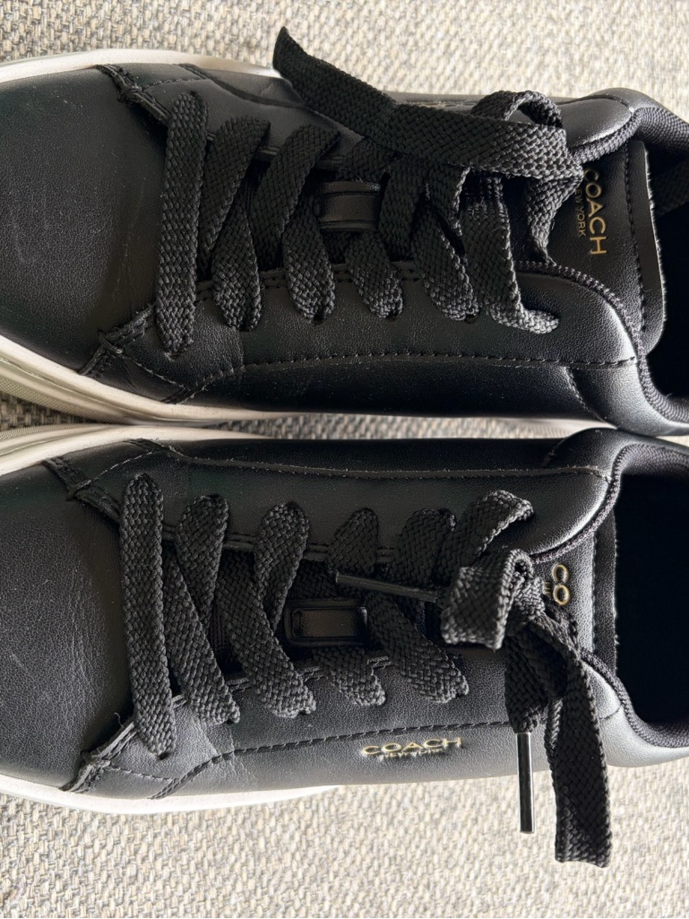 Coach WOMENS Black Leather Platform-Style Sneakers with White Sole - Picture 3 of 4